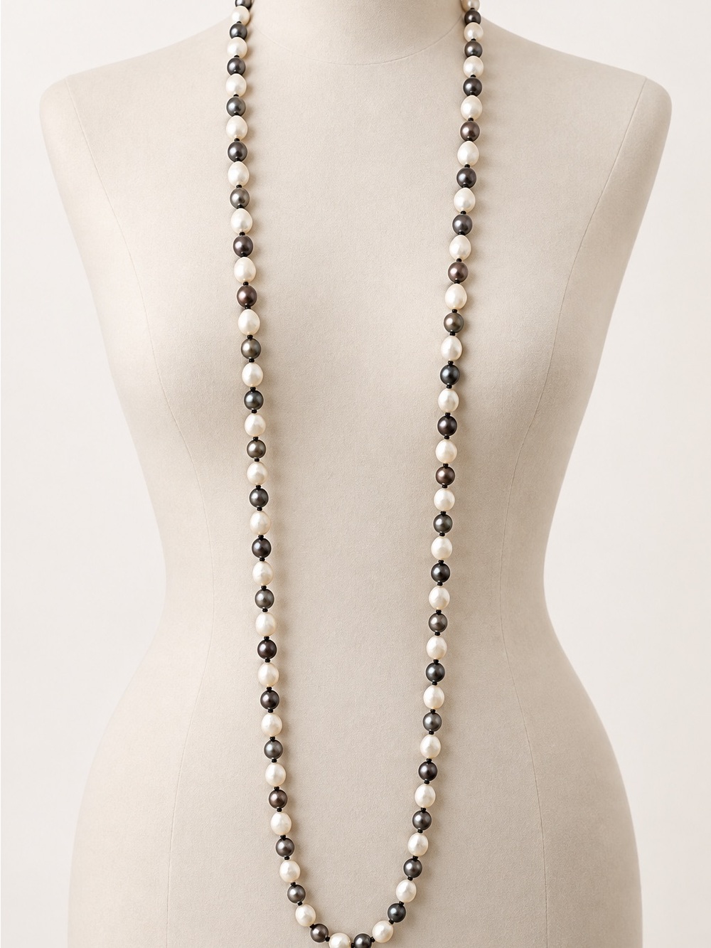 Classic Two-Tone Pearl Long Necklace - White & Gray